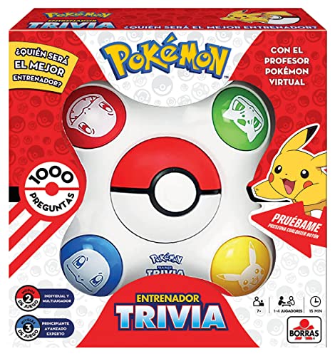 Borras - Pokémon Trivia. Juego de Mesa Interactivo con 1000 preguntas, 2 modos de juego y 3 niveles de dificultad. Conviértete en Entrenador Pokémon, de 1 a 4 Jugadores. Recomendado +7 años (19441)