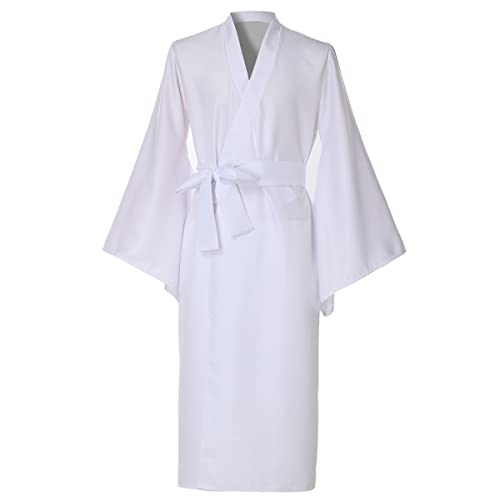 BPURB Bata tradicional japonesa Yukata kimono para hombre, bata para el hogar, pijama, blanco, L