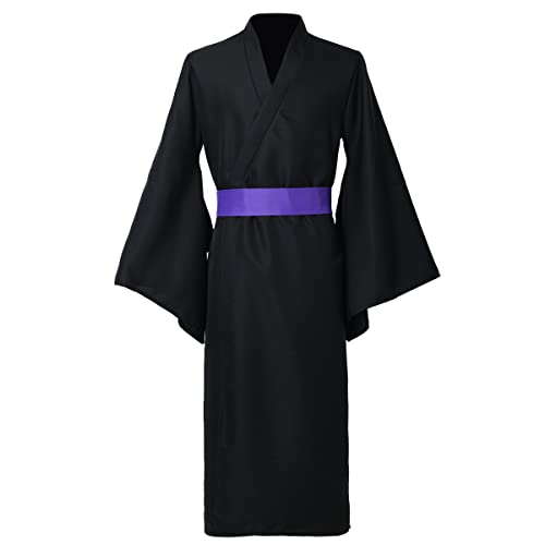 BPURB Kimono tradicional japonés Yukata para hombre, bata para el hogar, pijama, bata, Negro, S