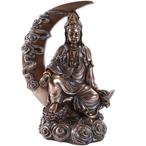 Bronce Kuan Yin Kwan Yin estatua figura deidad chino diosa de compasión en media luna luna