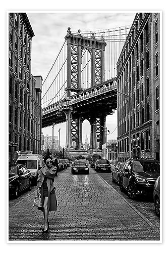 Brooklyn con el puente de Manhattan pósters para la pared de Robert Bolton Cuadros decoración para cualquier habitación 40 x 60 cm Blanco y negro Fotografía en blanco y negro Láminas decorativas