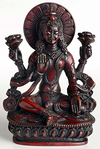 BUDDHAFIGUREN/Billy Held - Estatuilla de Laksmí, 14 cm, resina pardo rojizo, estatua de la diosa de la suerte, la fertilidad, el amor, la salud y la riqueza, hecha a mano en Nepal