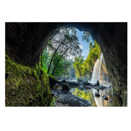 BURUNG cueva cascada arroyo Papel tapiz fotográfico arte paisajes naturales PVC Fondo De Pantalla Moderna Decoración De Pared Sala Cuarto Oficina Salón （125cm×80cm）