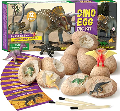 Byncceh Juego de 12 dinosaurios diferentes - Descubre Huevos de Pascua de Juguete - Kit de Excavación para Arqueología y Paleontología