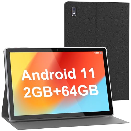 BYYBUO SmartPad A10 Tablet 10.1 Pulgadas Android 11 Tablets con Funda, 64GB ROM Procesador Quad-Core 5000mAh Batería, 1280x800 IPS HD Pantalla Táctil 5MP+8MP Cámara, Bluetooth, WiFi, GPS (Gris)