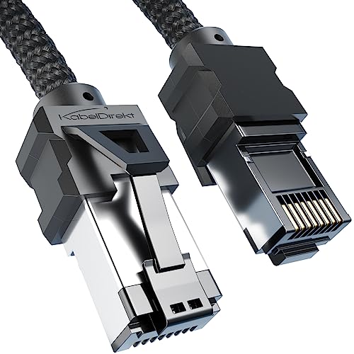 Cable de Red Cat 8, Cable Ethernet, Cable LAN – 1m – Edición Gaming con Protección Pesada (Conector RJ45/Cat 8.1, Transmite Velocidades de Datos Hasta 40Gbit/s para Gaming/PC/PS5/Xbox) – KabelDirekt