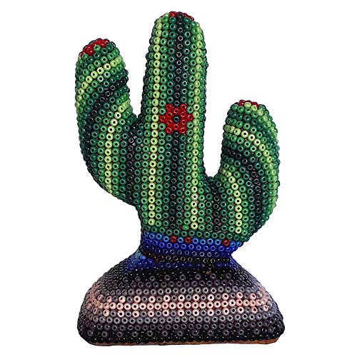 Cactus Huichol de madera decorada con cuentas de cristal, artesanía mexicana, 9,4 x 5,6 cm (hombre)