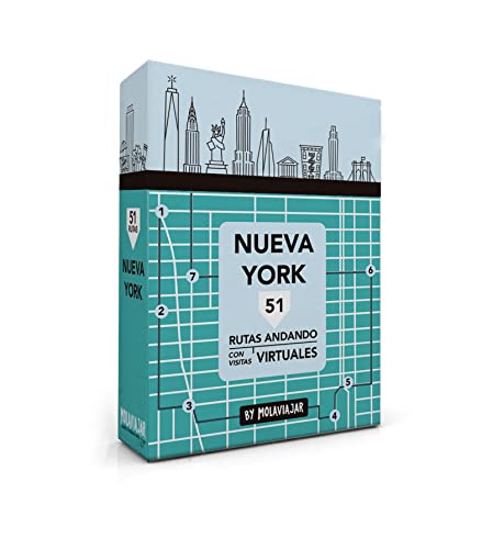 Caja rutas andando Nueva York con visitas virtuales, 51 tarjetas con ruta, mapa y vídeo exclusivos. Tamaño 13 x 9 x 3,5 cm