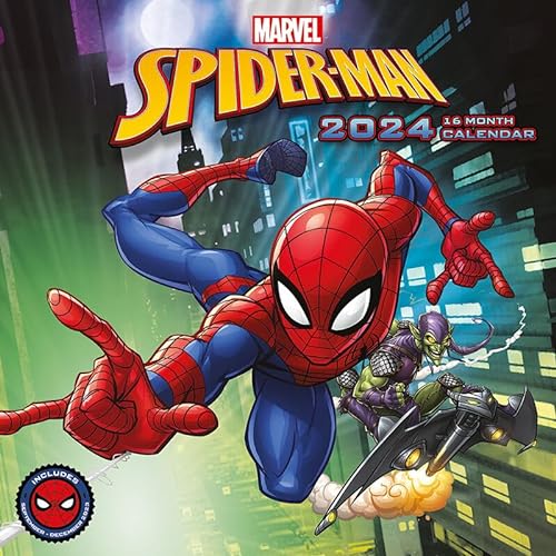 Calendario 2024 de Spider-Man – Planificador mensual de 30 cm x 30 cm, regalos de Marvel para hombres y mujeres, regalos de Marvel para niños y niñas, calendario infantil – Producto oficial