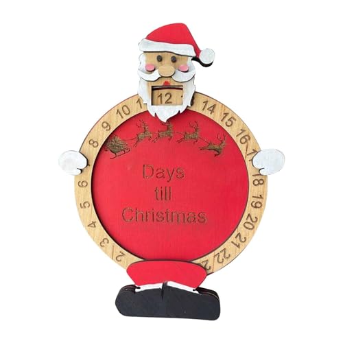 Calendario de Navidad con cuenta regresiva de Papá Noel, decoración de mesa giratoria de madera para estanterías, decoración del hogar (rojo, talla única)