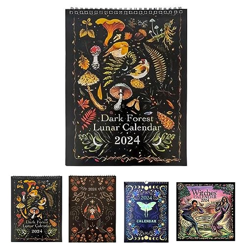 Calendario lunar 2024 Dark Forest | Calendario forestal con 12 ilustraciones originales | pared mensual | pared colorido Waterink, calendario animal