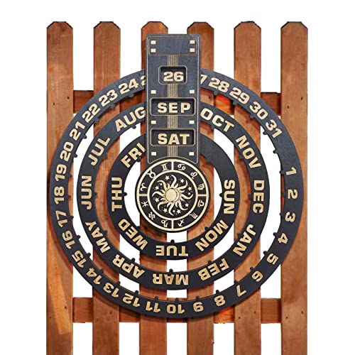 Calendario perpetuo de pared de madera | Calendario circular creativo de madera para sala de estar - Calendario de discos solares giratorios Manual, artesanía de madera familiar, adorno de Generic