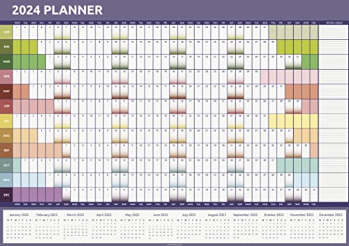 Calendario planificador de pared 2024, tamaño A1 (84 cm x 59 cm), año completo, calendario para ver en casa, oficina, trabajo, año completo (arcoíris)