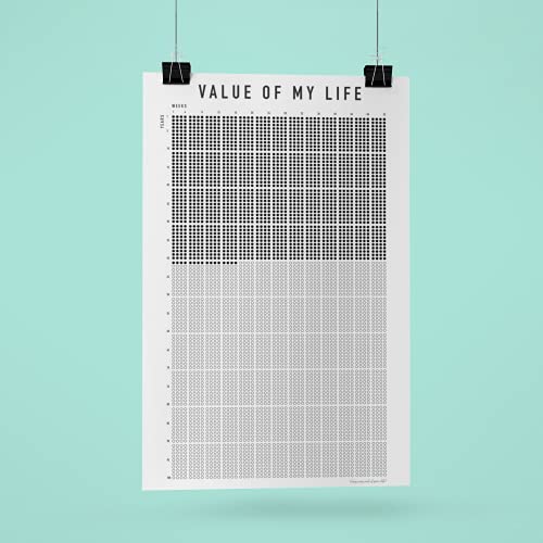 Calendario Value of My Life, calendario de tu vida en semanas, 5200 semanas que mostrarán tu vida y cambiarán tu punto de vista, DIN A2 (420 x 594 mm), 40 años preimpresos