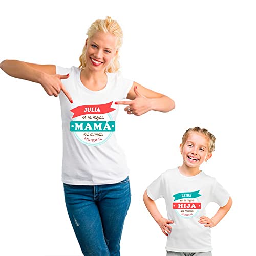 CALLE DEL REGALO Pack de Camiseta para mamá + Camiseta para niño/a o Body para bebé 'Mejor mamá y Mejor Hijo/a' Personalizados con Sus Nombres