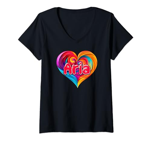 Camiseta colorida con nombre "I Heart Love Aria First Named" Camiseta Cuello V