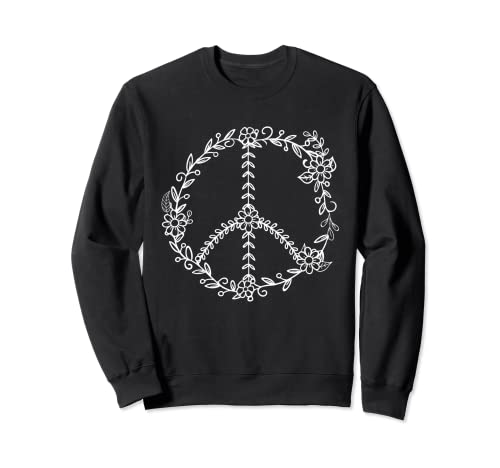 Camiseta con el signo de la paz con flores y hojas Sudadera