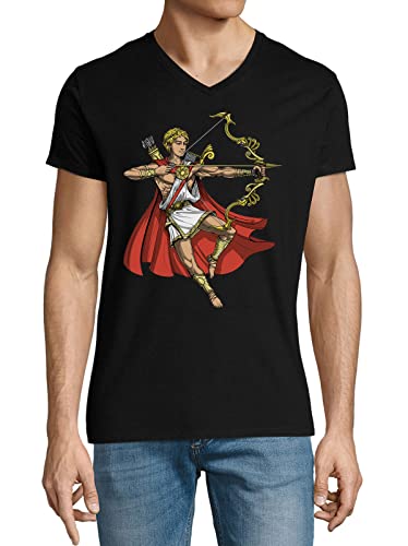 Camiseta de algodón con cuello en V de algodón para hombre, diseño de dios griego antiguo, color negro, Negro, XL
