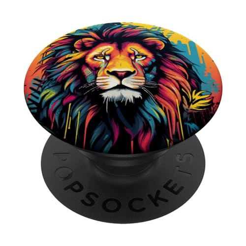 Camiseta de león con cabeza de león, estilo retro, vintage, cabeza de león PopSockets PopGrip Intercambiable