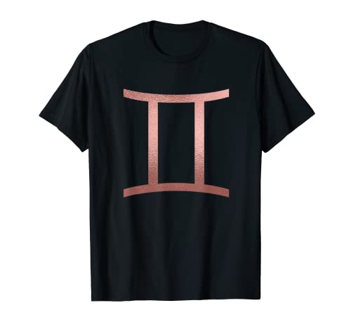 Camiseta de oro rosa con símbolo de gemelos Géminis y signo zodiacal Camiseta