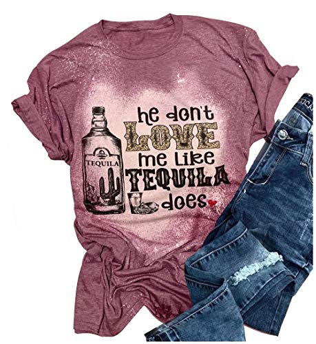 Camiseta de verano divertida de Cinco De Mayo con texto en inglés «He Don't Love Me Like Tequila Does Vintage Bleached Graphic Vacation» - rojo - Medium
