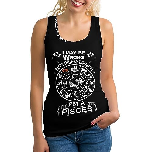Camiseta deportiva sin mangas con estampado de constelación de Piscis para mujer, cuello redondo, sin mangas, talla XL