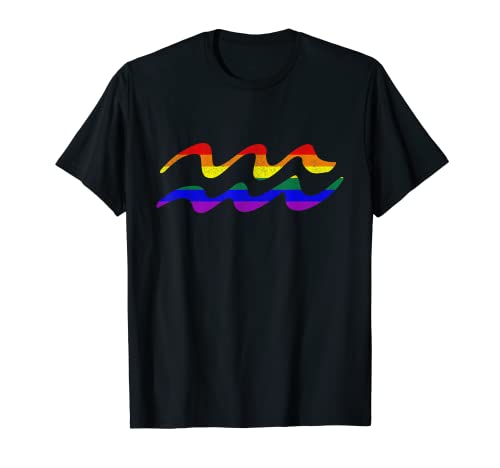 Camiseta LGBT con el signo del zodiaco de Acuario con la bandera del orgullo gay Camiseta