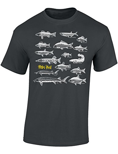 Camiseta: Piscis Petri Heil – Regalo para pescadores – Ropa de Pesca Hombre – Ropa de Pesca – Pesca – Pez – Gris – Ejército – Diseño – Divertido gris oscuro XXXL