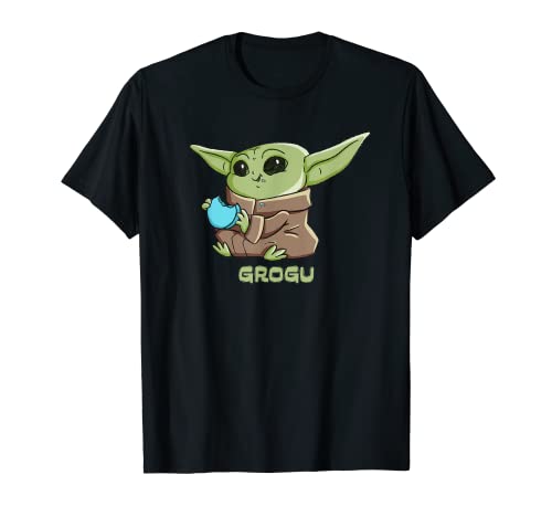 Camiseta Star Wars The Mandalorian Grogu (El Niño) Comiendo un Macaron Azul
