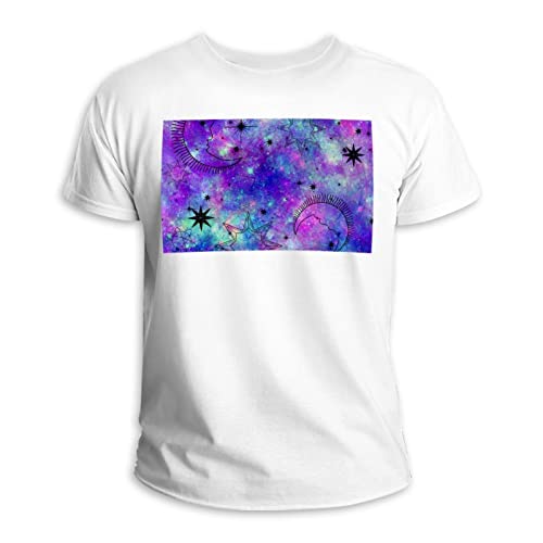 Camiseta unisex con cuello redondo 100% algodón, estampado astrológico de galaxia, Multicolorido, XL/talla única