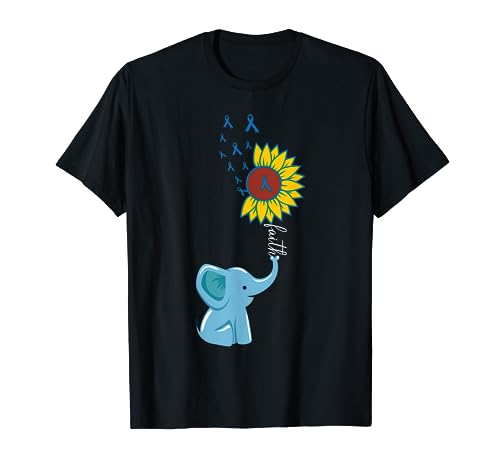 Camisetas de cáncer de colon con cinta azul y elefante guerrero Camiseta