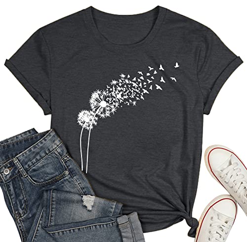 Camisetas de diente de león para mujer, camiseta con diseño de león para mujer, verano, flores, ocio, manga corta, Negro , XL