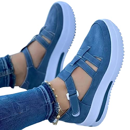 CANIAN Zapatos para Caminar para Mujeres,Zapatillas Slip On Zapatillas Deportivas Casuales para Mujeres Zapatillas para Correr Transpirables Zapatos Ligeros Antideslizantes con Cordones,Azul,42