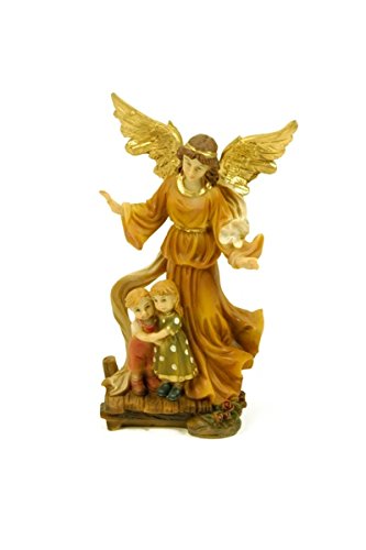 CAPRILO Figura Decorativa Religiosa Ángel de la Guarda con Niños. Adornos y Escultguras. Decoración Hogar. Regalos Originales. 6,5 x 4 x 13 cm.IB