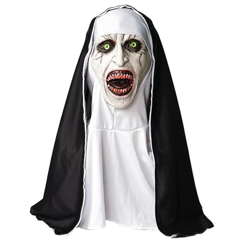 Carnavalife Mascara Monja Terror de Boca Abierta, Mascara de Monja Halloween con Velo Completo, Mascara Halloween Mujer Adulto