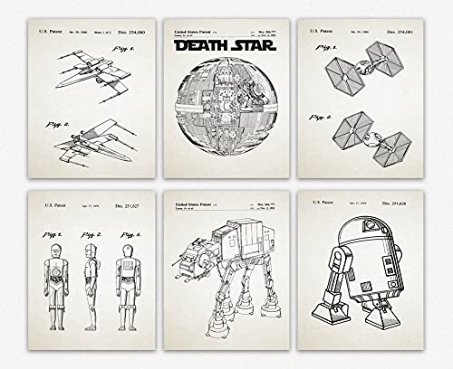Carteles de ciencia ficción para nave espacial, pósteres robots, impresiones de patente, juego de 6 (sin marco) (8 x 10 pulgadas, marfil)
