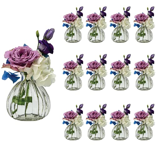 Casavetro - Juego de 12 jarrones pequeños de Cristal (12 Unidades), diseño de Flores