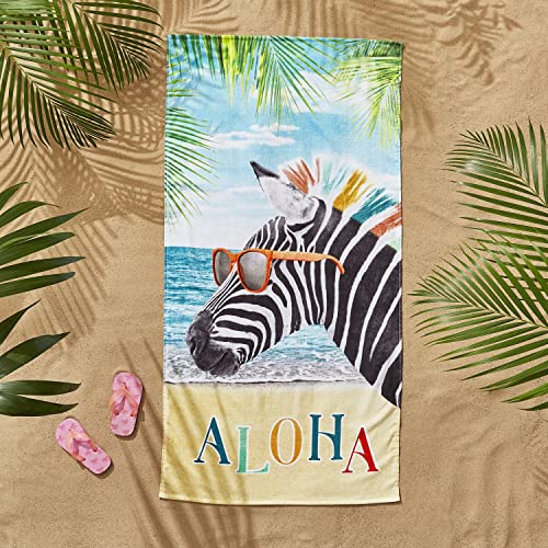 Catherine Lansfield Aloha Zebra - Toalla de Playa, 76 x 160 cm, Color Azul
