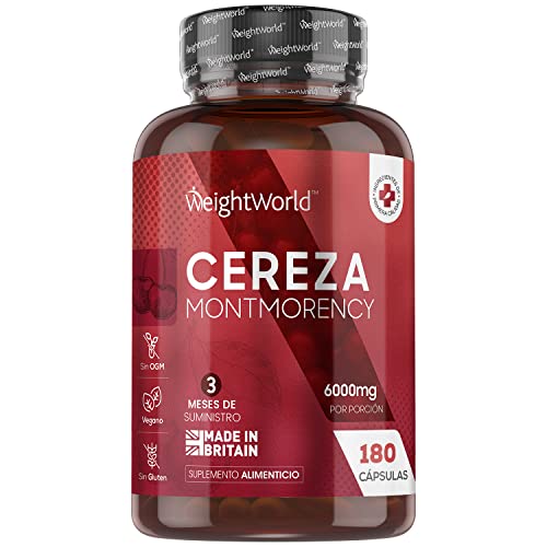 Cereza Montmorency 6000 mg Alta Potencia 180 Cápsulas Veganas - Extracto de Cereza Fuente Natural de Vitamina A, Vitamina C y Antioxidantes Suministro para 3 Meses