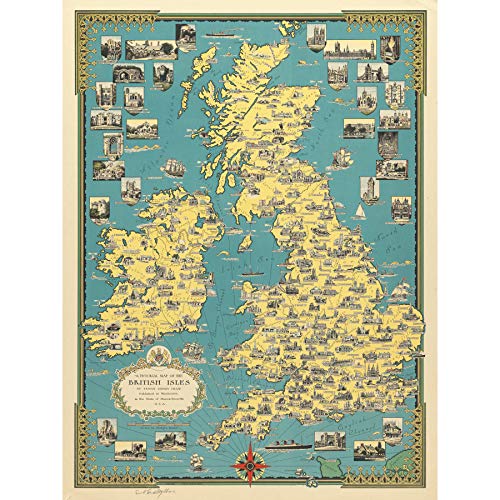Chase 1939 - Lienzo decorativo para pared, diseño de mapa de las Islas Británicas