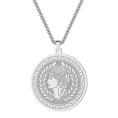 Chereda Collar con colgante de acero inoxidable Athena la diosa de la sabiduría para mujer, mitología, joyería griega, regalo de boda, Acero inoxidable
