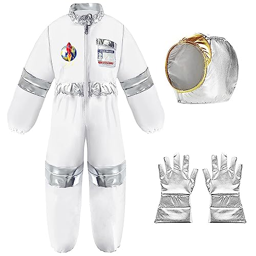 Cnexmin - Disfraz de astronauta para niño y niña con astronauta, casco astronauta, guantes de traje espacial astronauta, cosplay Halloween Carnival Blanc01 L