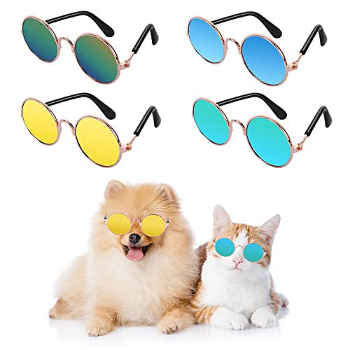 Cobee Gafas de Sol para Gato 4 Piezas clásicas Retro para Perros pequeños Gafas de Sol con protección UV Gafas de Sol Redondas para muñecas Bonitas y Divertidas Gafas de Sol para Fiestas Disfraces