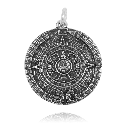 Colgante Calendario Maya en plata de 30mm - Este medallón lleva una anilla para colgarlo