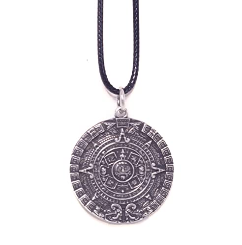 Colgante calendario Maya plata de 30mm - Colgante azteca talismán del paso del tiempo - Collar azteca hombre mujer - Ideal para regalar