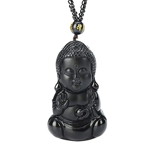 Colgante de pequeño Buda, collar fabricado a partir de obsidiana natural negra, Avalokiteshvara