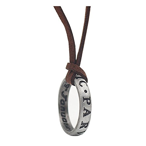 Collar con colgante de anillo de plata de ley 925 con grabado “Uncharted 4 Drake” y cadena de cuero marrón
