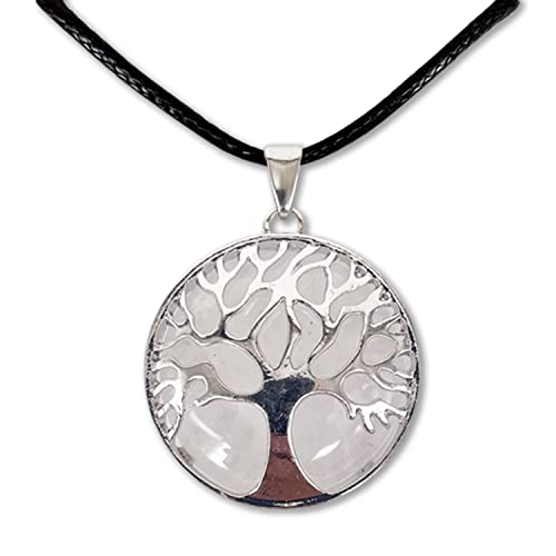 Collar de árbol de la Vida con Colgante Piedra Natural Energeticas - Distintas Piedras Semipreciosas (Cuarzo Blanco)