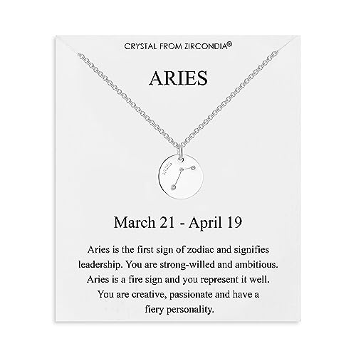 Collar de disco con el signo del zodiaco Aries creado con cristales de Zircondia®