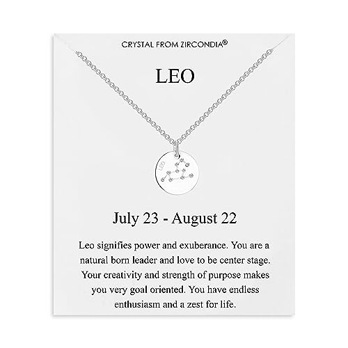 Collar de disco con el signo del zodiaco Leo creado con cristales de Zircondia®